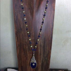 On hold ❤️ Vintage Handmade Macrame and Lapis, Jade and onxy beaded necklace